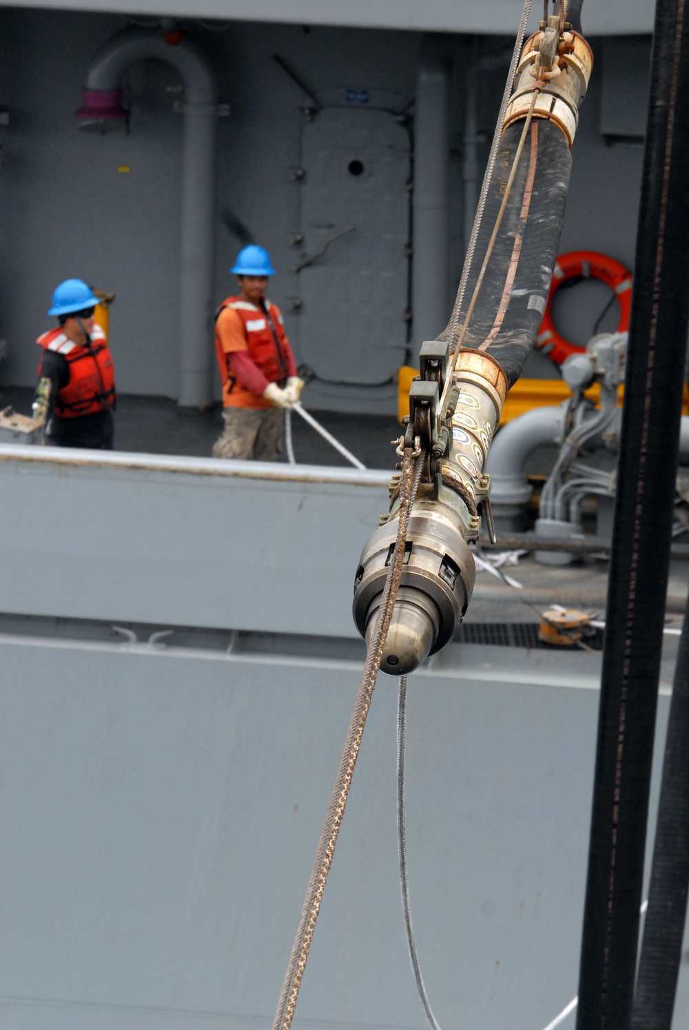 USS Chancellorsville, USNS Bridge, INS Godavari replenish at sea