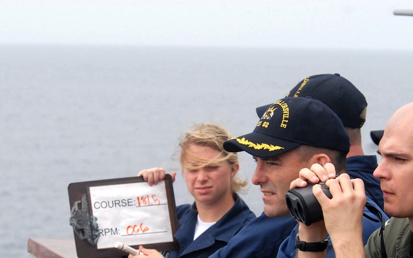 USS Chancellorsville, USNS Bridge, INS Godavari replenish at sea