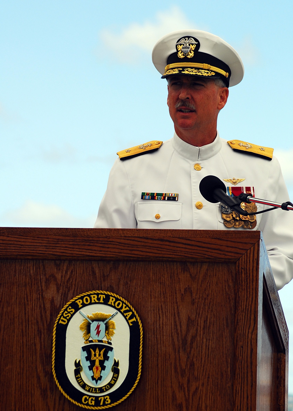 change of command ceremony for USS Port Royal