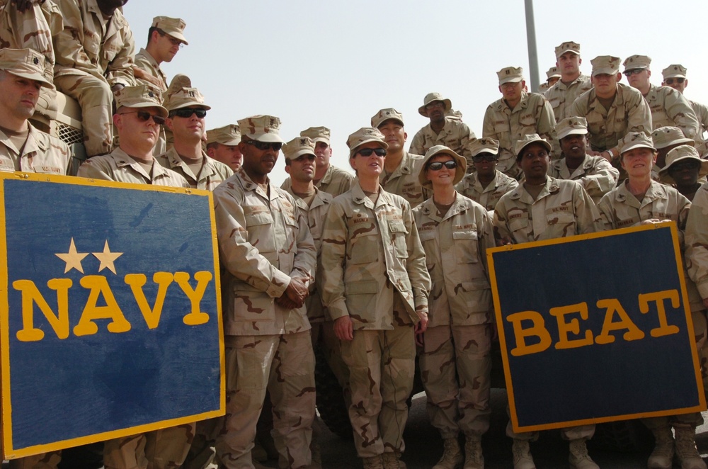 Cheers in anticipation for the Army-Navy football game