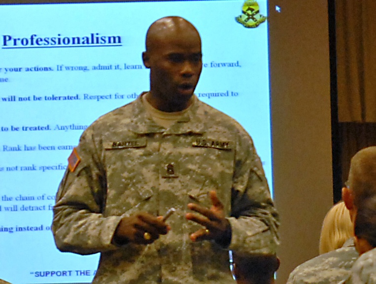 15th Sustainment Brigade's new Command Sergeant Major shares wisdom with Non-commissioned Officers