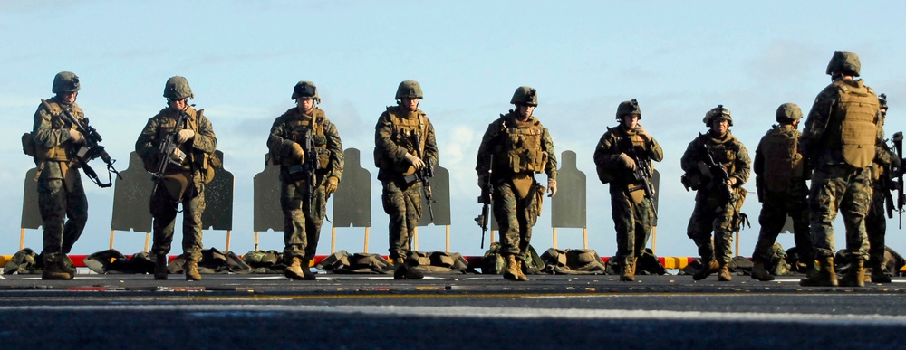 Target practice aboard the USS Boxer