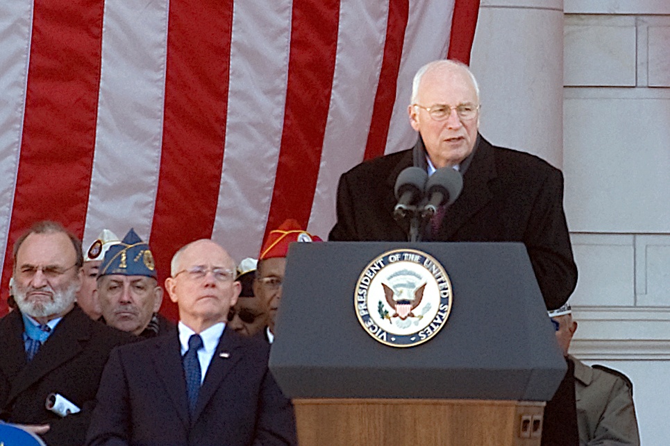 Vice President Dick Cheney addresses the audience during a Veterans Day ceremony at the Tomb of the Unknown Soldier, Arlington National Cemetery, Nov. 11, 2008.