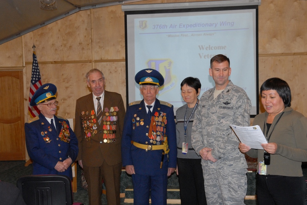 Kyrgyz War Heroes, Manas Airmen Enjoy Veterans' Day Together