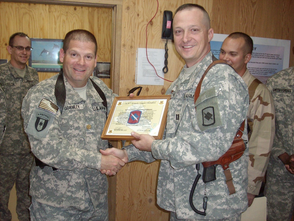 A Company, 39th Brigade Support Battalion shows appreciation