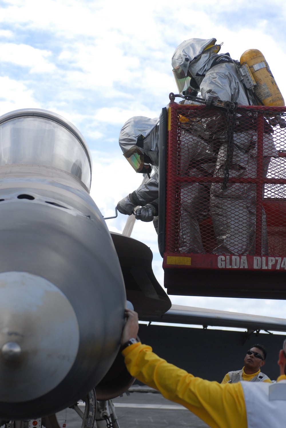 Crash and salvage team performs flight deck drills aboard USS Ronald Reagan