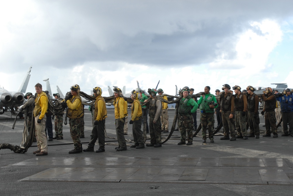 Crash and Salvage Team Performs Flight Deck Drills Aboard USS Ronald Reagan