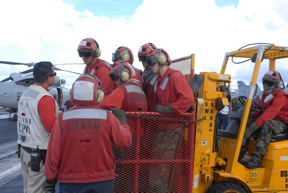 Crash and Salvage Team Performs Flight Deck Drills Aboard USS Ronald Reagan