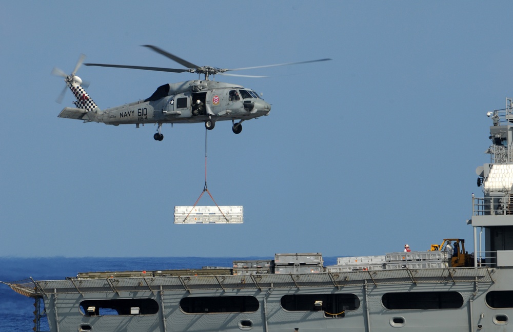 Vertical replenishment aboard USS Ronald Reagan