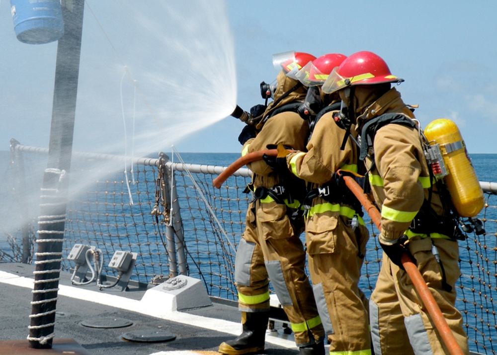 damage control training Olympics aboard USS Roosevelt