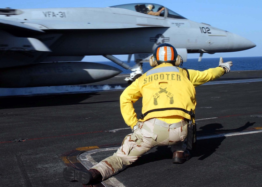 Launches away aboard the USS Theodore Roosevelt