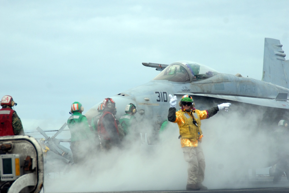 air wing fly-off aboard USS Ronald Reagan