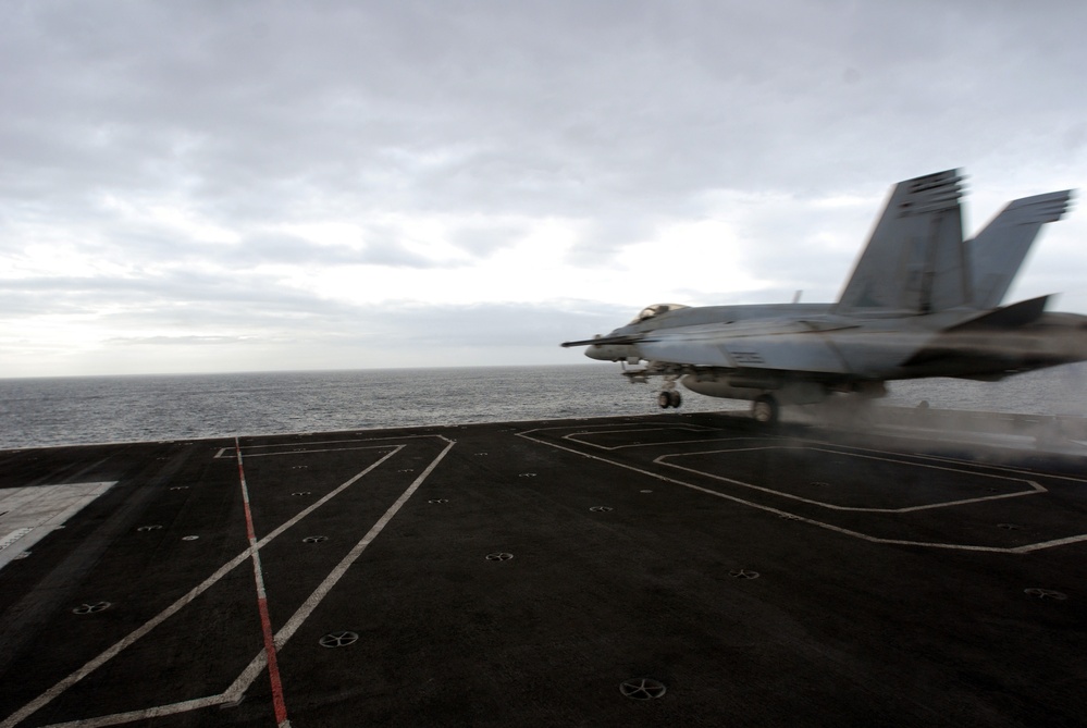 air wing fly-off aboard USS Ronald Reagan