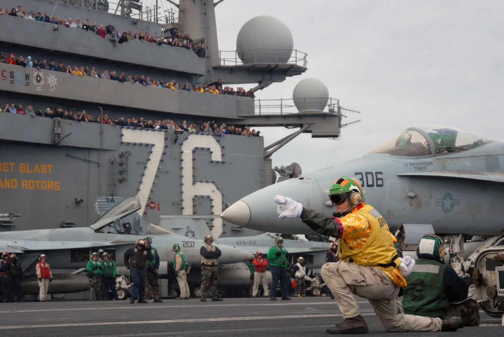 air wing fly-off aboard USS Ronald Reagan