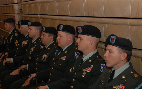 The firing squad from 2nd Squadron, 108th Cavalry Regiment patiently wait for their cue to fire a 3-Volley Salute during the Veterans Day program at Fair Park High School in Shreveport, La., Nov. 11.