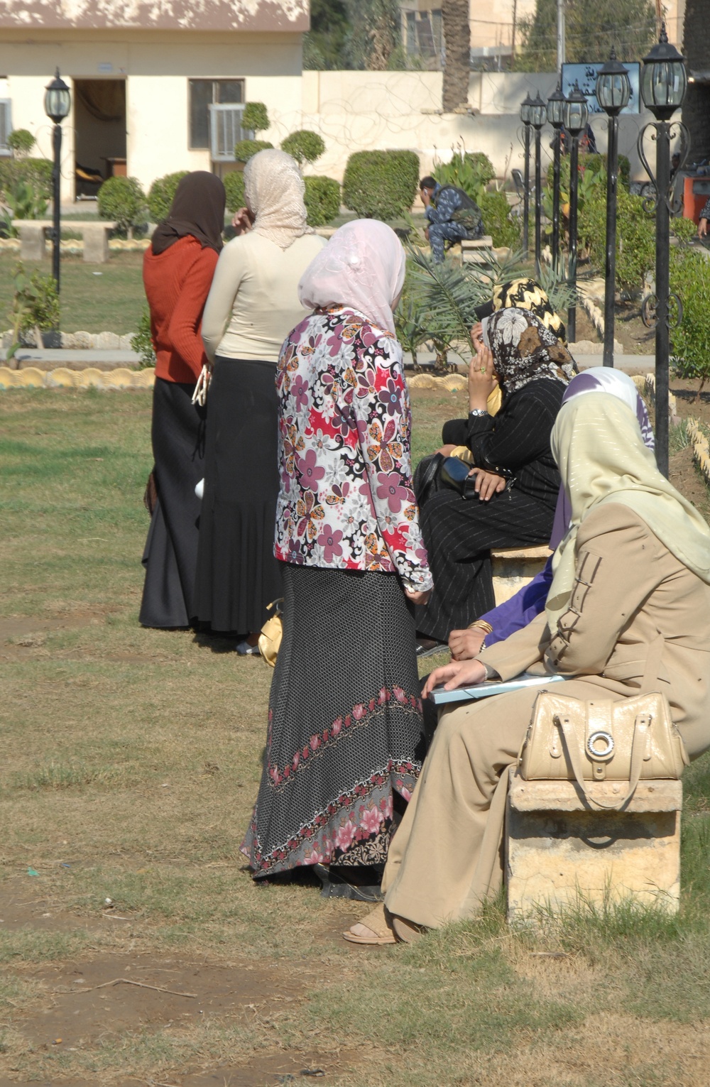 Gathering in the courtyard