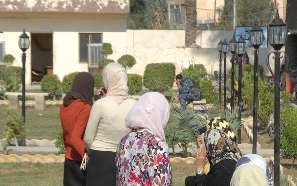 Gathering in the courtyard