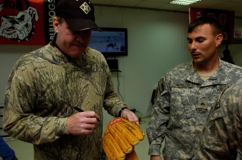 Red Sox pitcher visits Striker Soldiers at Forward Operating Base War Eagle