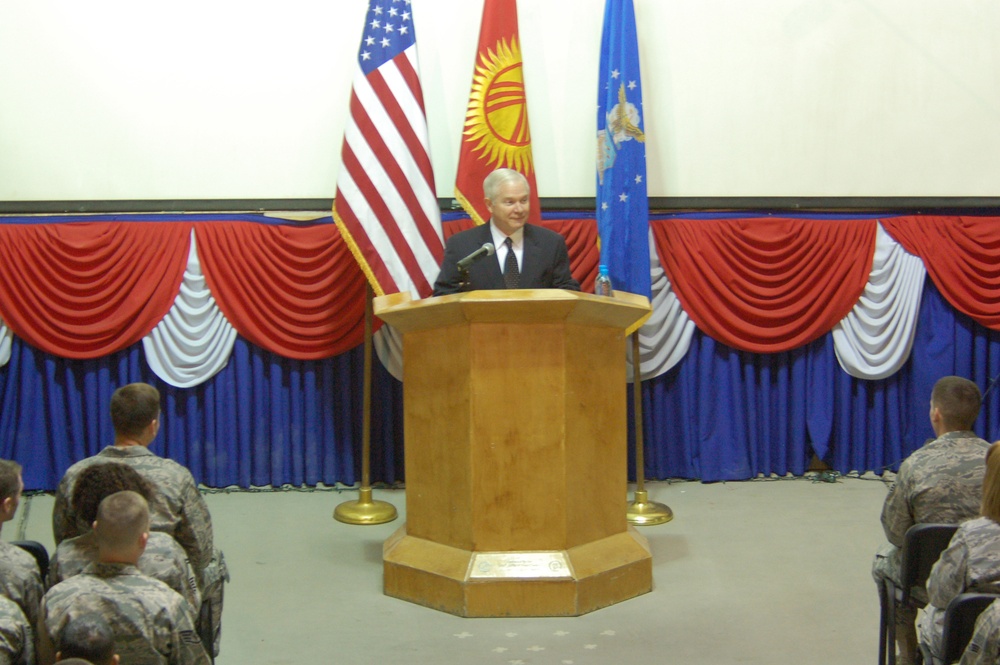Secretary of defense Robert Gates Visits Manas Air Base, Kyrgyzstan
