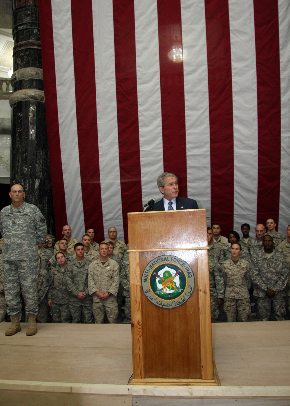 President Bush says 'Thank You' to  deployed troops: Commander In Chief makes final presidential holiday season visit to Iraq, Afghanistan