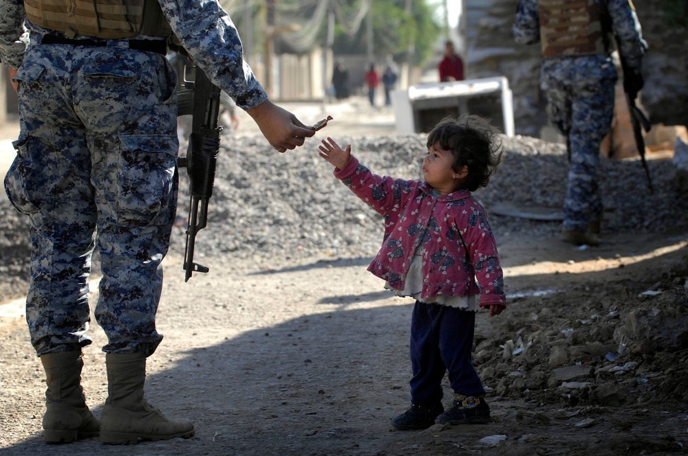 Handing out candy on patrol