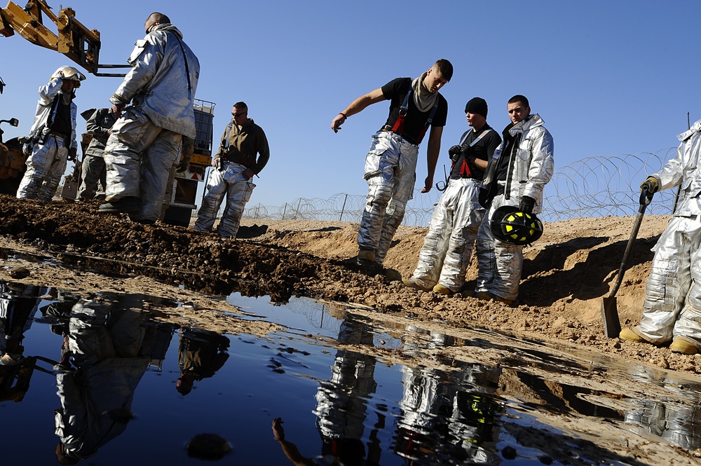 Balad Firefighters Clean Chemical Spill