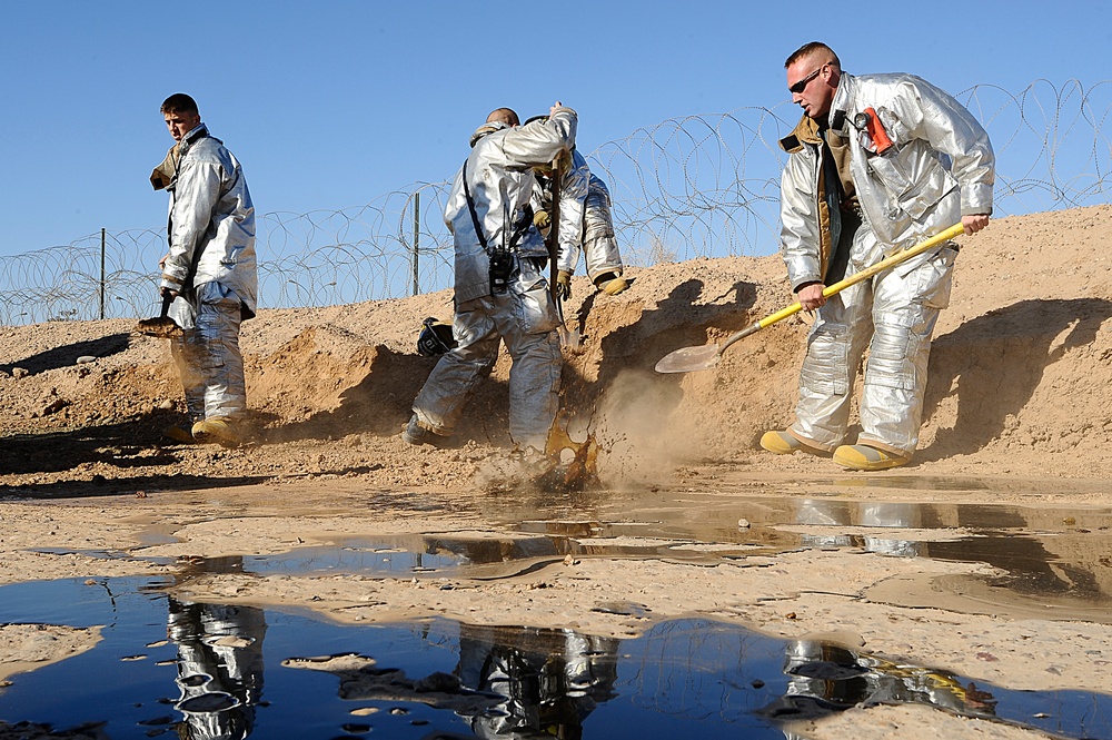 Balad Firefighters Clean Chemical Spill