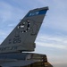 Close-up photograph of the tail section of a U.S. Air Force F-16 Fighting Falcon assigned to the 148th Fighter Wing based in Duluth, Minnesota. The tail displays the unit's bulldog mascot insignia, the aircraft serial number AF 84-215, and the word 'DULUTH' on a blue band at the top. A tail hook/arresting hook is visible on the tarmac below the aircraft.