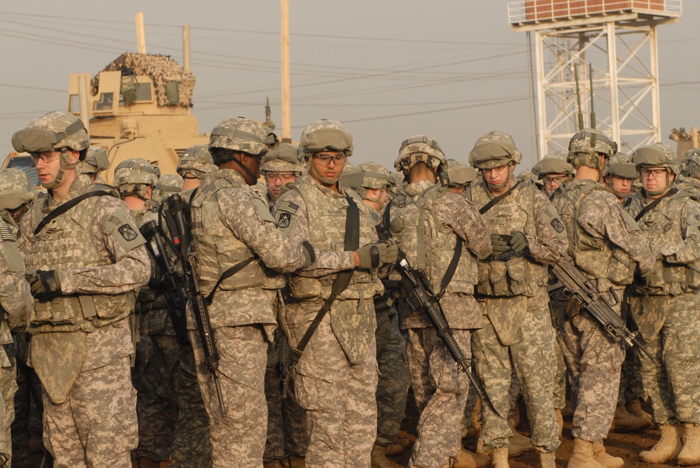 Headquarters, 10th Sustainment Brigade Soldiers earn their shoulder sleeve insignia for wartime service