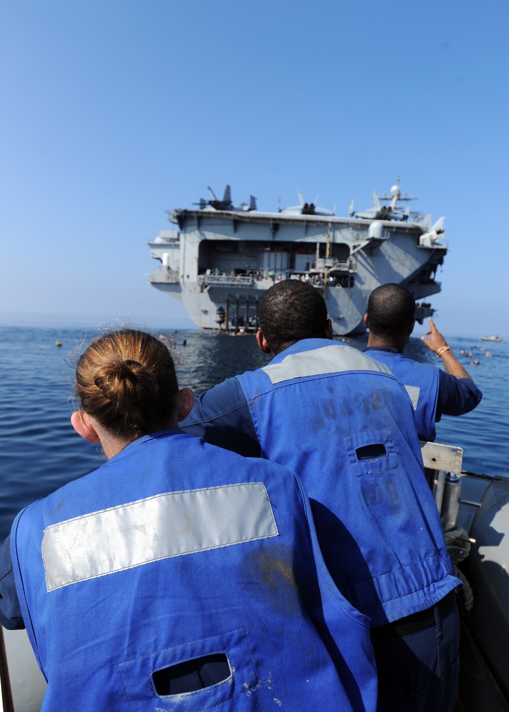 Rescue swimmers on USS Theodore Roosevelt