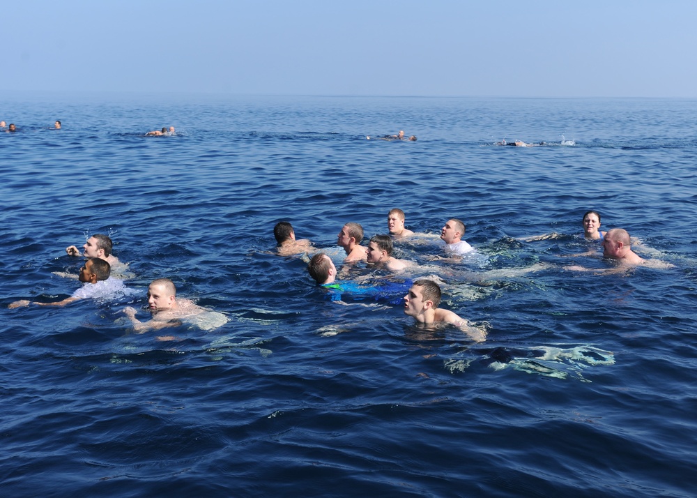 Rescue swimmers on USS Theodore Roosevelt