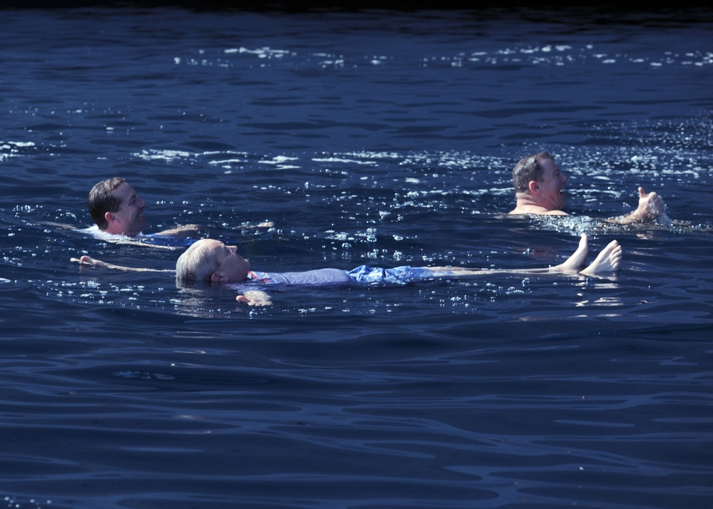 Rescue swimmers on USS Theodore Roosevelt