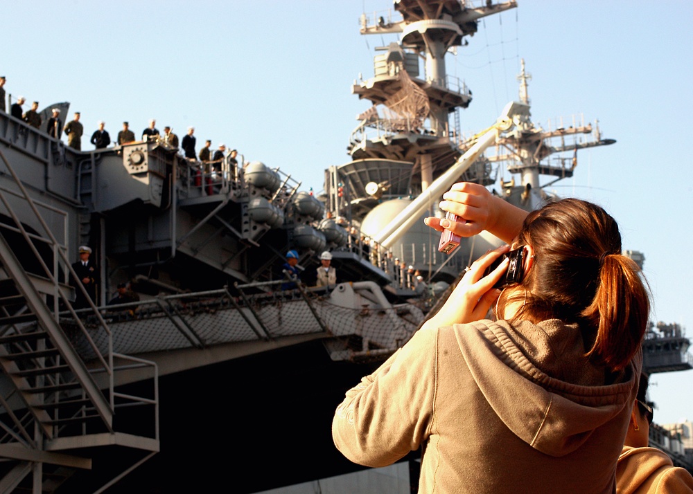 Sailors man the rails on USS Boxer