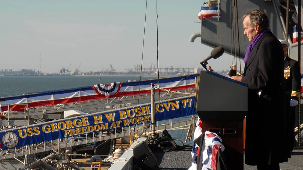 President George H.W. Bush gives speech aboard USS George H.W. Bush