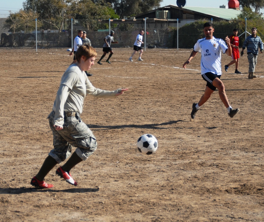 Arrowhead Soldier plays soccer with Iraqis