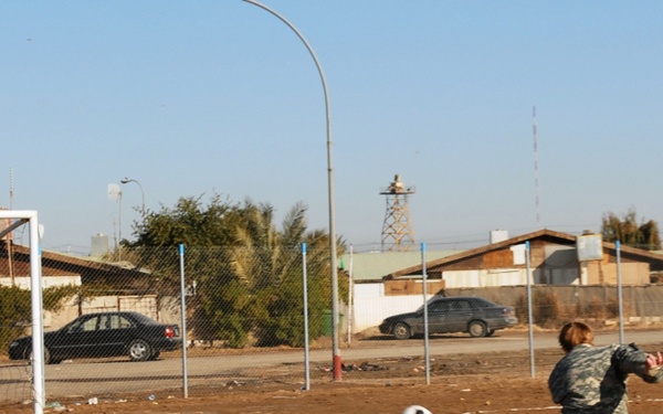 Arrowhead Soldier plays soccer with Iraqis