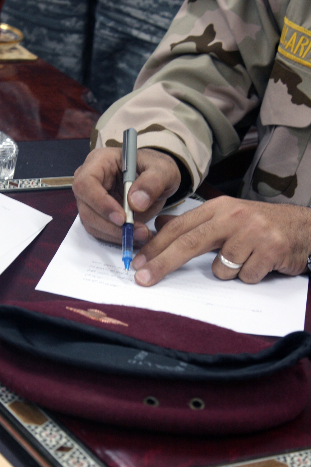 U.S. military signs over Camp Ramadi, Iraq