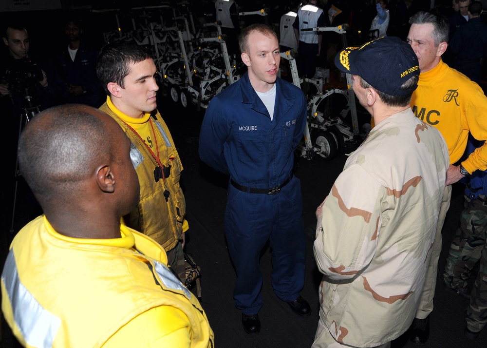 Commander Meets With Sailors on USS Theodore Roosevelt