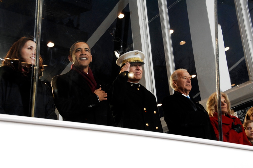 President Barack Obama, Military Personnel Watch Inaugural Parade