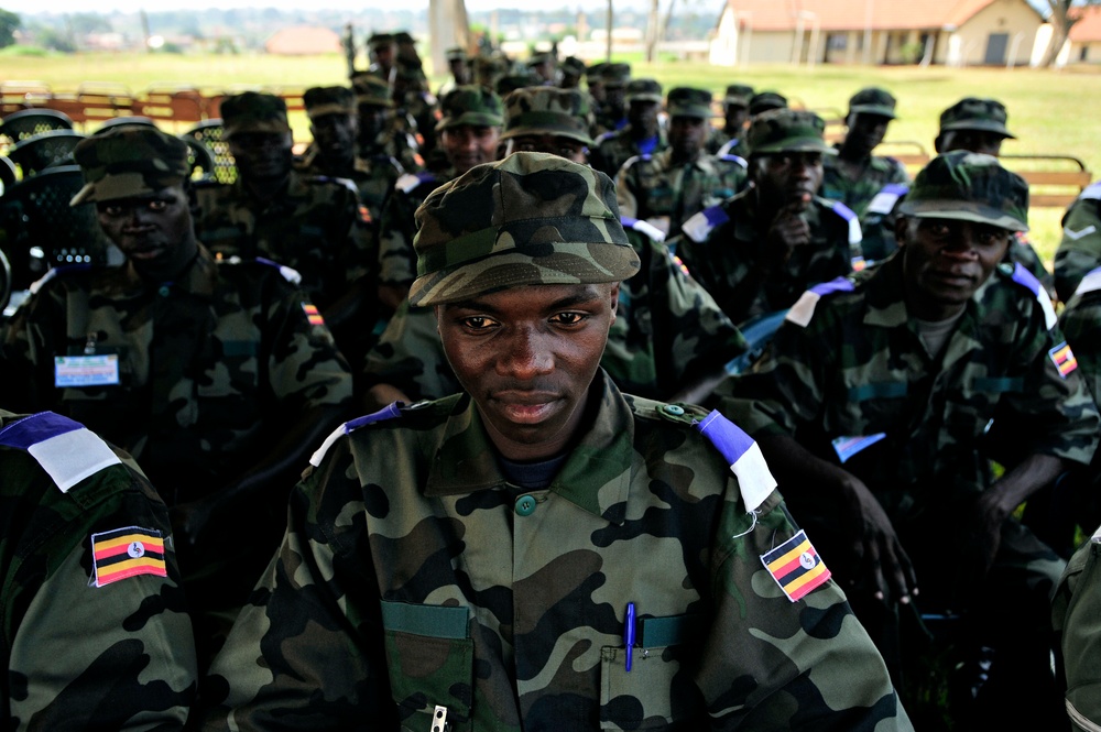 Uganda Peoples Defense Force Non-comissioned Officers Sit During a Graduation Ceremony Recognizing Their Completion of the UPDF Non-Commissioned Officers Academy in Jinja