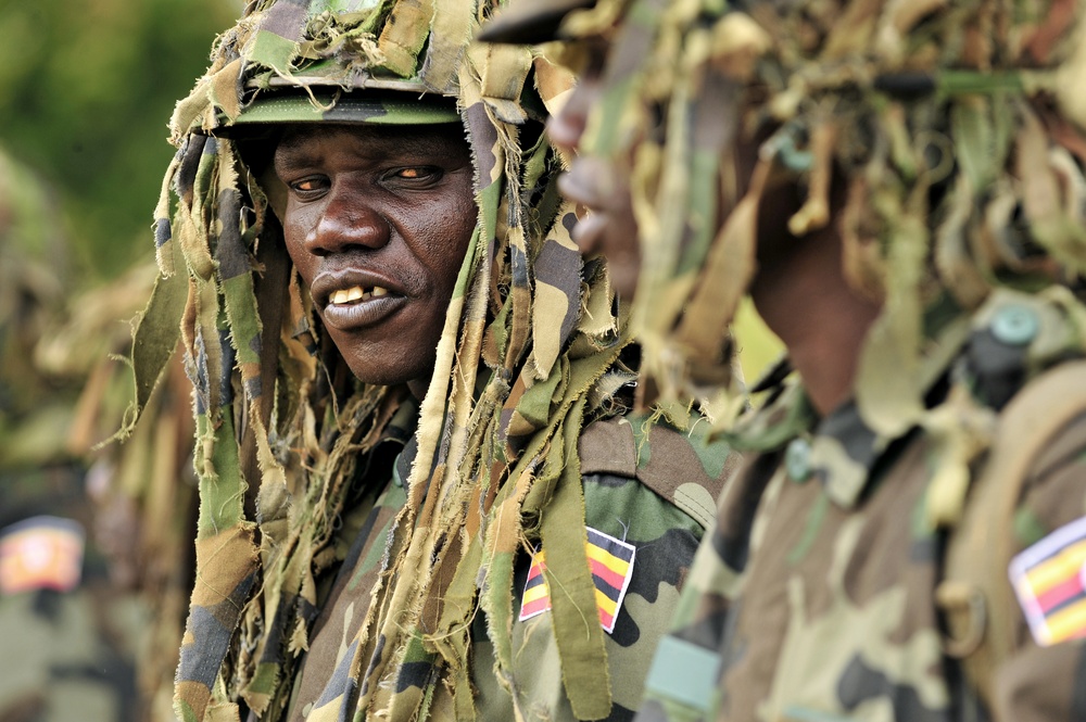 A Uganda Peoples Defense Force Soldier Stands in Formation During a Demonstration of Skills Learned During the UPDF Non-Commissioned Officers Academy in Jinja.