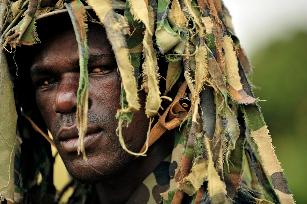 A Uganda Peoples Defense Force Soldier Stands in Formation During a Demonstration of Skills Learned During the UPDF Non-Commissioned Officers Academy in Jinja.