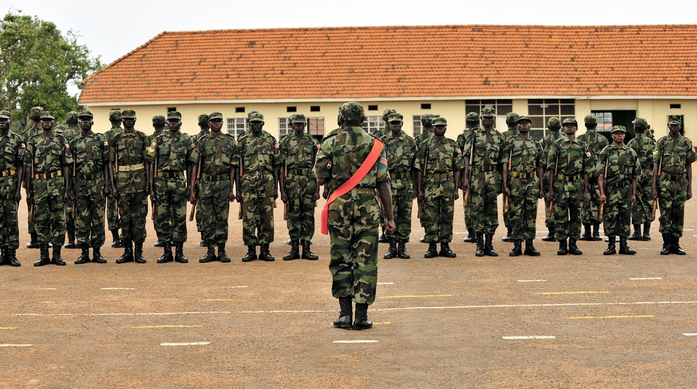 Uganda Peoples Defense Force Soldiers Stand in Formation During a Demonstration of Skills Learned at the UPDF Non-Commissioned Officers Academy in Jinja,