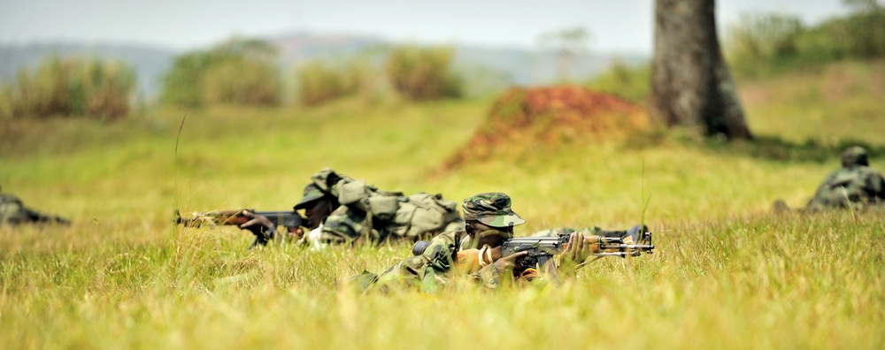 Uganda Peoples Defense Force Soldiers Demonstrate Skills Learned During the UPDF Non-Commissioned Officers Academy (NCOA) in Jinja.