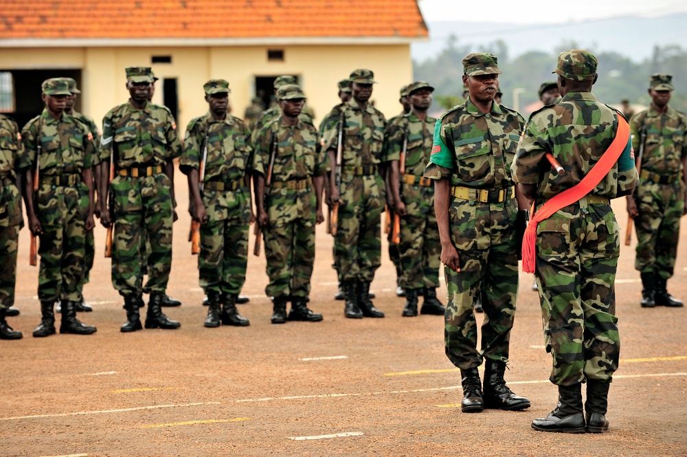 Uganda Peoples Defense Force Soldiers Stand in Formation During a Demonstration of Skills Learned at the UPDF Non-Commissioned Officers Academy in Jinja,