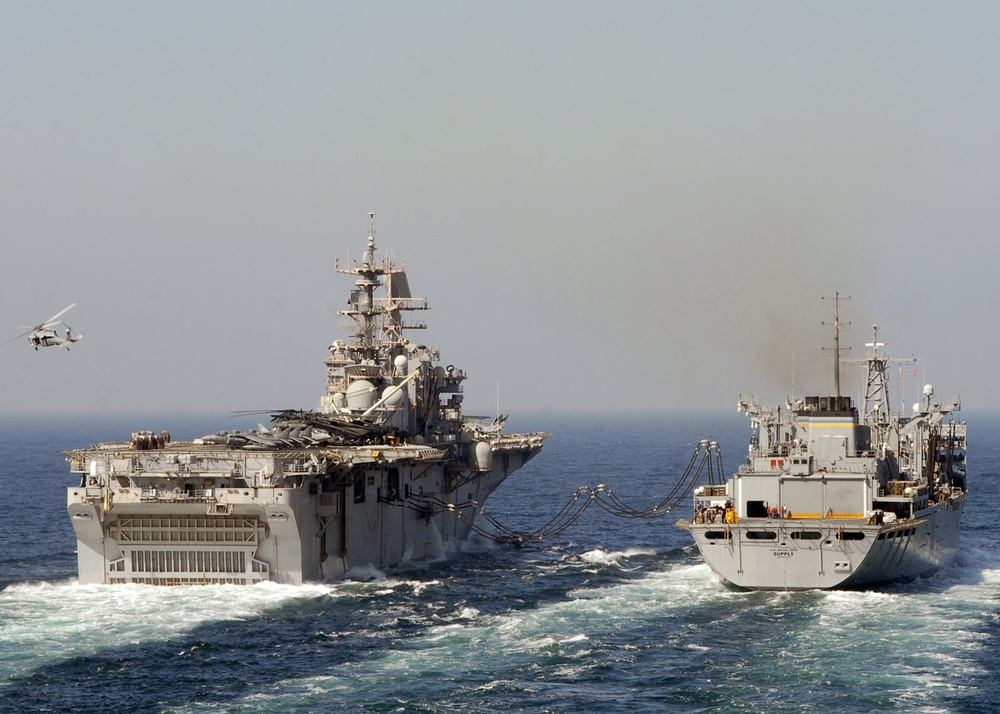 USS Iwo Jima, USNS Supply conduct replenishment at sea