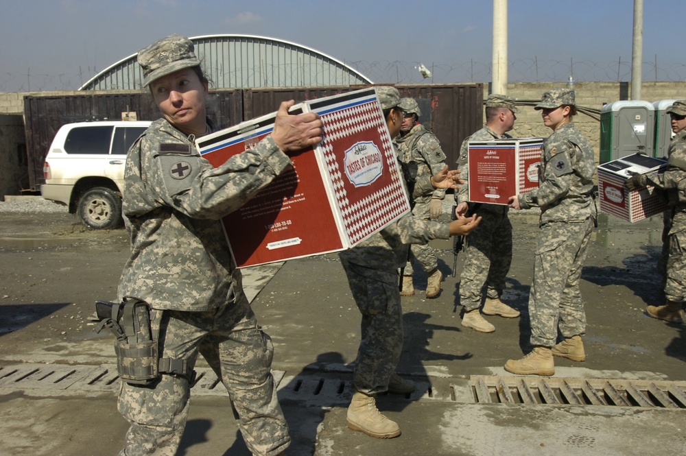 Pizza delivery at Camp Phoenix