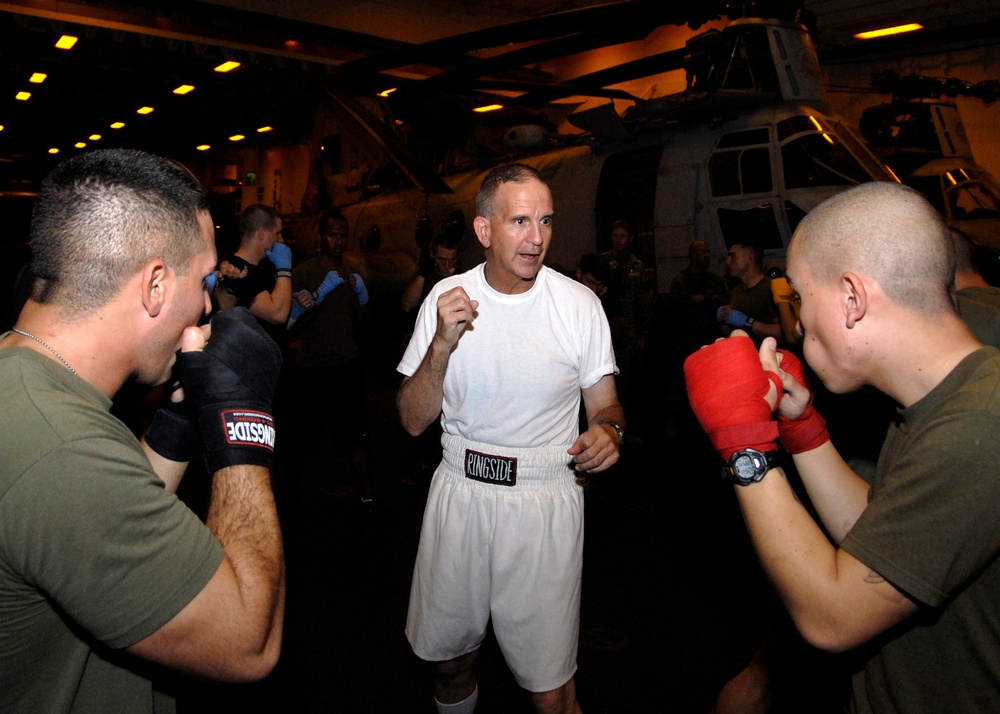 Basic boxing class aboard USS Boxer
