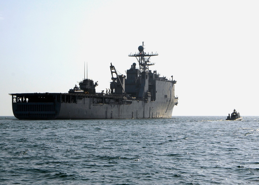 USS Carter Hall conducts small boat operations