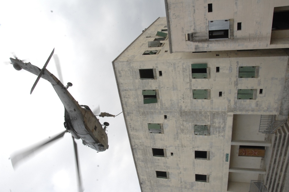 Coalition Forces Fast Rope Insert to a Building on Fort Pickett